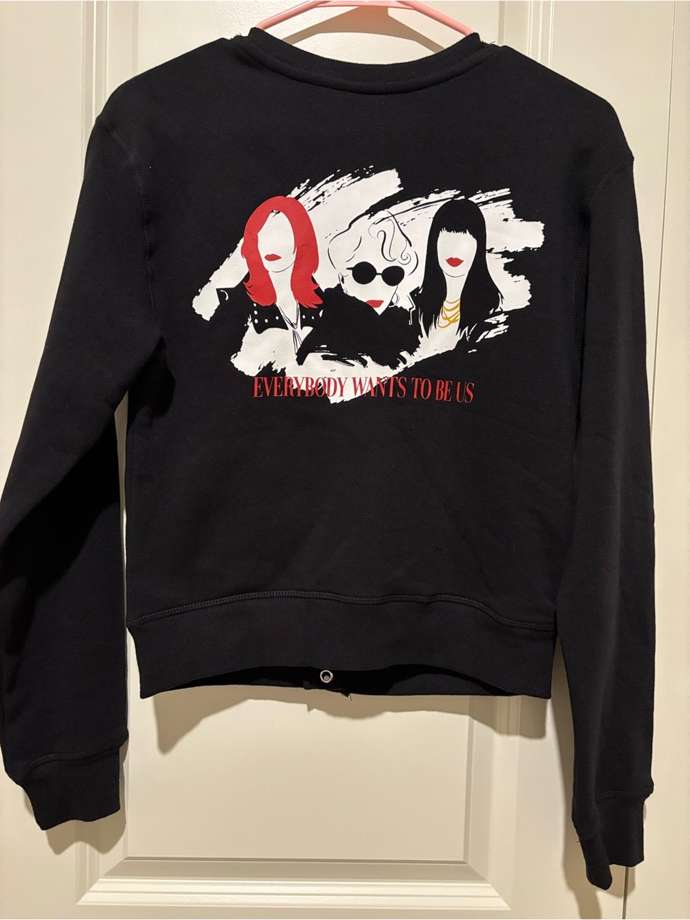Graphic Crewneck Sweatshirt in Black with Red Accent